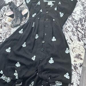 Umgee Black Midi Dress with White Embroidery
